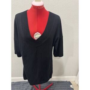 Black V Neck‎ Sweater Dress Minimalist Style Casual Everyday Staple